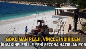 Gökliman Plajı, vinçle indirilen iş makineleri ile yeni sezona hazırlanıyor