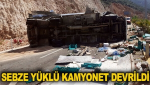 Sebze yüklü kamyonet devrildi