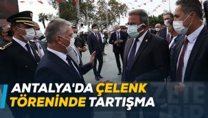 Antalya'da çelenk töreninde tartışma