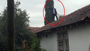 Uyuşturucu hükümlüsü çıktığı çatıda polise yakalandı, eşi teselli etmeye çalıştı lar