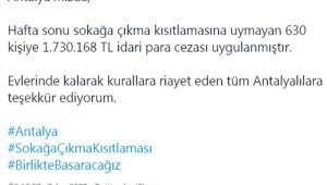 Vali Yazıcı: 638 kişiye 1.7 milyon TL ceza