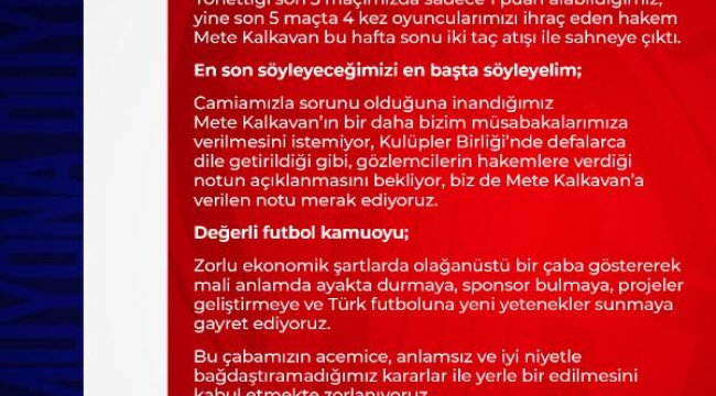 Antalyaspor, hakem Mete Kalkavan'ı maçlarında istemiyor