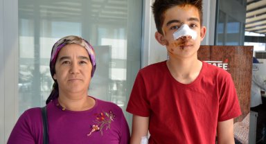 Köpeklerden kaçarken otomobilin çarptığı çocuk yaralandı; kaza kamerada
