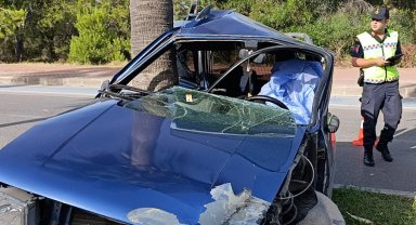 Palmiyeye çarpan otomobilin sürücüsü öldü