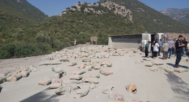 TIR devrildi, yol trafiğe kapandı