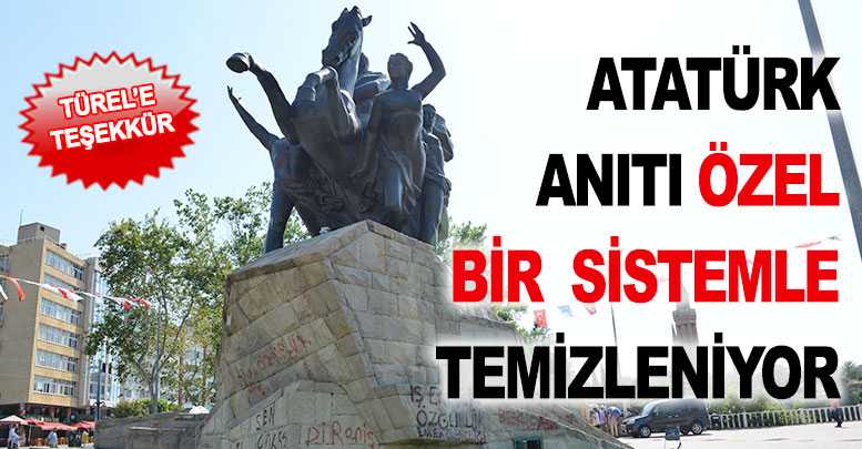Atatürk Anıtı özel bir sistemle temizleniyor