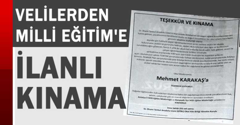 Velilerden Milli Eğitim'e İlanlı Kınama