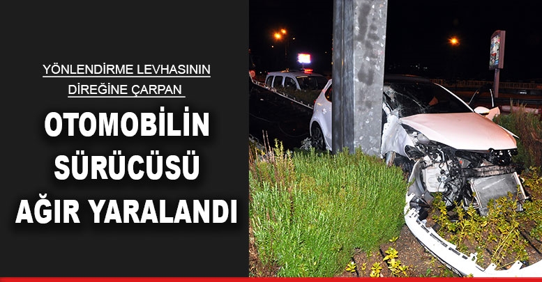 Yönlendirme levhasının direğine çarptı
